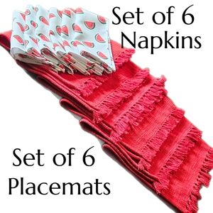 DII Red Placemats Watermelon Print Napkins Set Of 6 Each